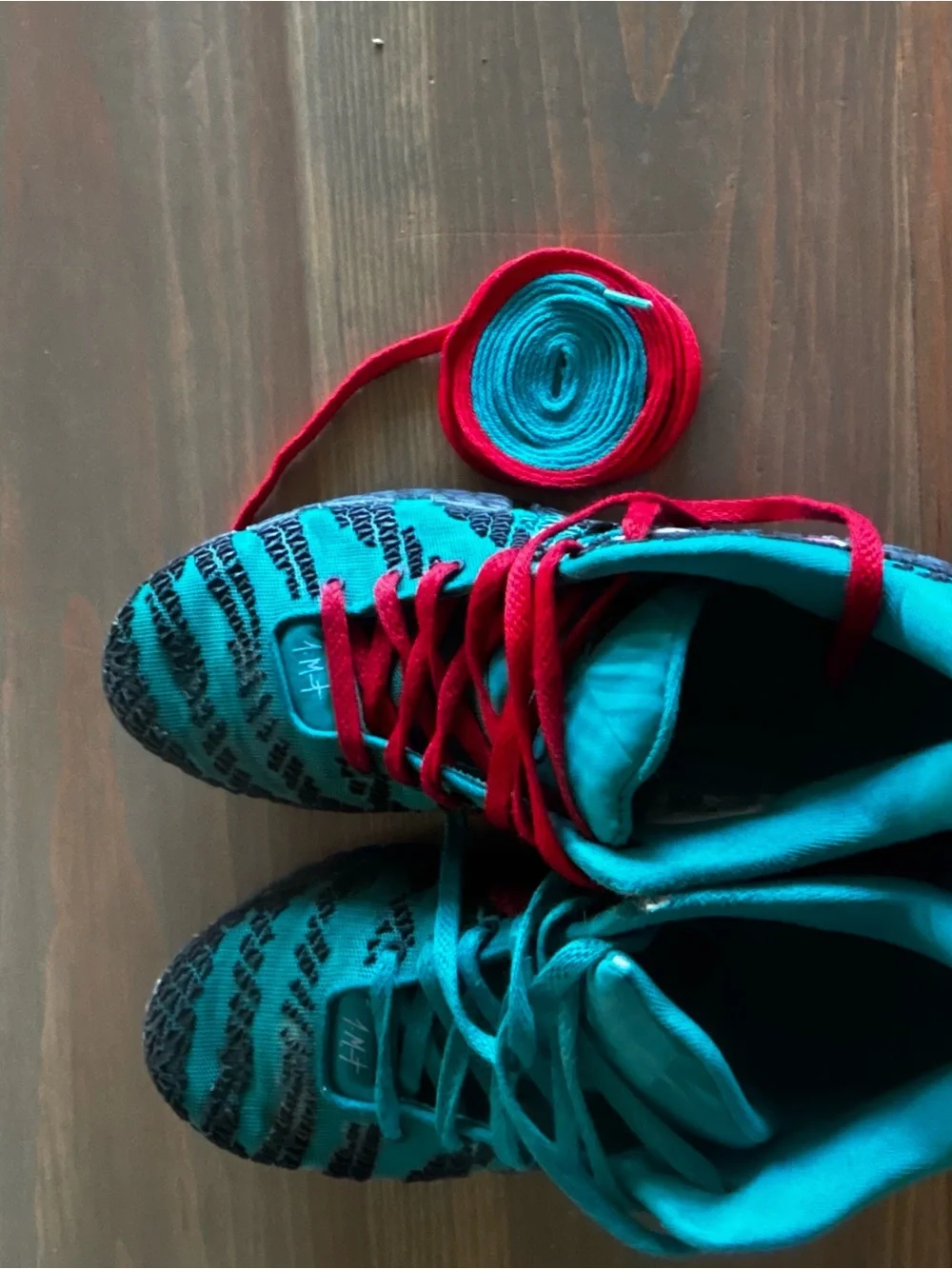 Men's Athletic Nike Shoes in Teal with Red Accent